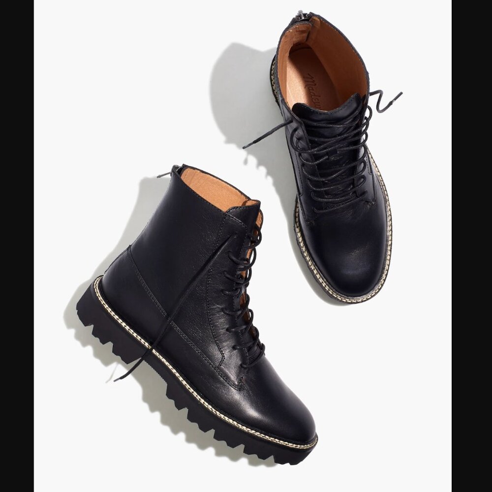 MADEWELL Women's $198 The Citywalk Lugsole Lace-Up Leather Boot Black 5-H NB948